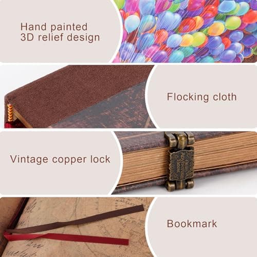 Our Adventure Book 146 Pages 8.9 * 7.7 Inch Scrapbook Photo Album,Retro Style Embossed Letter Cover Travel Diary Journal Scrap Book For Couples,Memory Book For Anniversary Wedding - Thumbnail 3