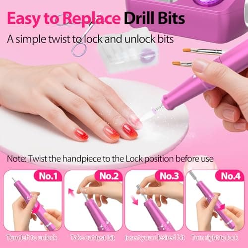 PYVOLA Professional Electric Nail Drill E-File Machine - 45,000 RPM Corded Nail Drills Kit with Low Noise & LED Display for Shaping, Removing & Polishing Acrylic Gel Nails for Salon Home - Thumbnail 4