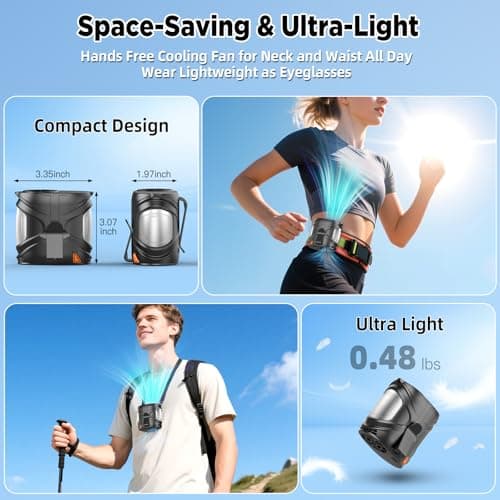 Clip On Portable Waist Fan, 6000mAh Rechargeable Wearable Belt Fan with 6 Speeds, 16000RPM Strong Airflow, Max 31H Runtime, Hands Free Personal Cooler, Ideal Gifts for Men, Jobsite, Camping & Outdoor - Thumbnail 6