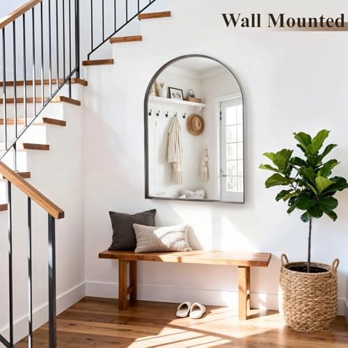 MYSUNORIA Arch Mirror for Bathroom Sink, 24"x36" Black Frame Mirror for Wall Mounted, Bathroom Vanity Mirror with HD Tempered Glass, Bedroom, Farmhouse, Living Room, Entry Way, Vanity, Restroom - Thumbnail 6