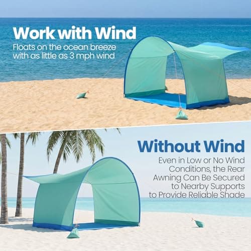DOYXC Beach Shelter, Wind-Powered Beach Tent Sun Shelter with UPF50+ UV Protection, Lightweight & Portable Easy Setup Beach Canopy Sun Shade Tent for Family Outdoor Beach Camping & Picnic - Thumbnail 5