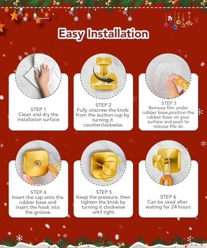 Niifawh 3Pcs Suction Cup Hooks for Shower, Suction Cup Hooks, Removable Waterproof Towel Hooks for Shower, Bathroom, Kitchen, Glass Door, Mirror, Tile, Bath Robe Looafh Wreath Hook for Hanging, Gold - Thumbnail 2