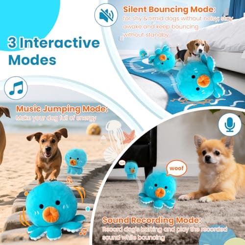 Hanarook Interactive Dog Toys, [Newly Upgraded] Moving Dog Toy to Keep Them Busy, Bouncing Dogs Toy/Squeaky Rolling Ball with Jumping Music Talking Mode for Small Medium Large Dogs(Upgrade Octopus) - Thumbnail 2