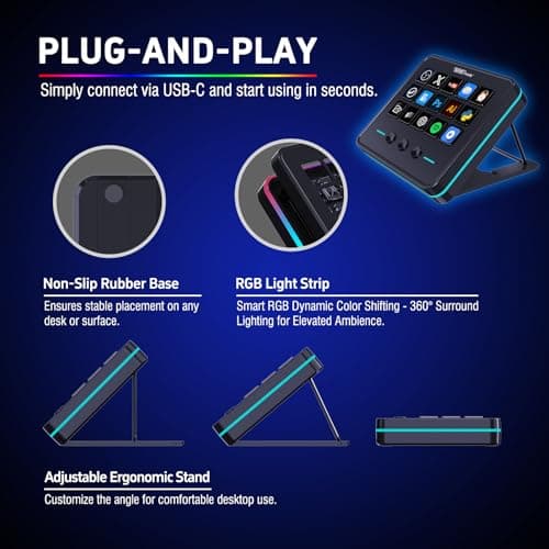 VSDINSIDE Macro Keypad, Stream Controller Deck Gaming Streaming Shortcut Keyboard, 18 Programmable Keys Customizable Visual AI Pad USB Soundboard for OBS, YouTube, Desk Office Setup, Laptop, PC, Mac - Thumbnail 4