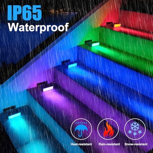 T-SUN Solar Step Lights for Outside 6 Pack Color Changing Solar Step Lights Outdoor Waterproof Stair Lights Solar Powered Lights for Garden Step Stair Front Porch Patio Decor - Thumbnail 5