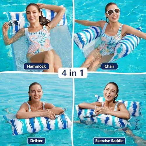Jasonwell Inflatable Pool Floats Adult - Fabric Pool Hammock Floaties Water Hammock Lake Beach Floating Lounger Chair Swimming Pool Noodles Mesh Party Floaty Toys Fun for Adults Heavy Duty (Blue) - Thumbnail 3