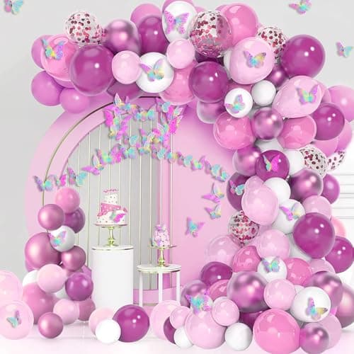 3D Butterfly Wall Decor 3 Sizes 4 Styles Butterfly Party Decorations Cake Decorations Removable Stickers Wall Decor Room Mural Metallic (Laser Pink Purple, 96Pcs) - Thumbnail 6