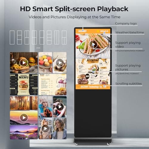 JASZDOT 32/43/55/65 Inch Digital Signage Display, LCD Screen Advertising Display Kiosk Interactive Totem Floor Standing Auto AD Player with USB/HDMI/WiFi Android OS (32'' Non-Touch) - Thumbnail 5