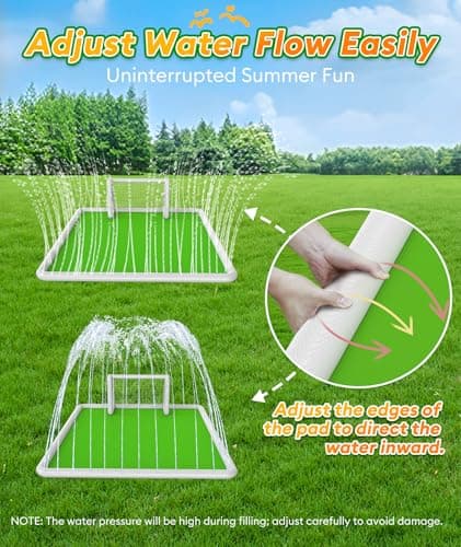 EPN Splash Pad for Kids, 138" x 118" Extra Large Sprinkler Mat with Soccer Goal & Ball, Non-Slip Thick PVC Water Play Mat, Outdoor Backyard Water Toys for Kids Ages 4-8 8-12, Lawn & Summer Fun - Thumbnail 6