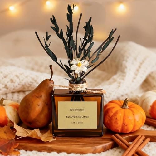 Aeeteek Reed Diffuser, Eucalyptus & Citrus Scented Oil Diffusers for Home with Dried Flowers, 3.4 Fl Oz Essential Oil Diffuser for Bathroom, Elegant Fragrance for Room Decor - Thumbnail 6