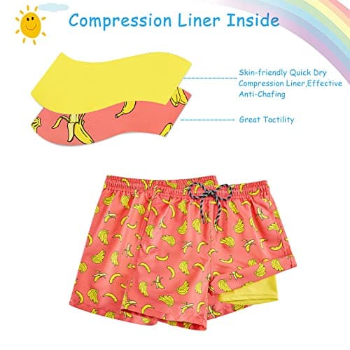 Cozople Little Boys Quick Dry Swim Trunks UPF50+ Stretchy Compression Liner Swim Shorts Summer Stylish Banana Graphic Boxer Brief Bathing Suit for Kids Anti Sand Chafe Swimwear Size 4 - Thumbnail 4