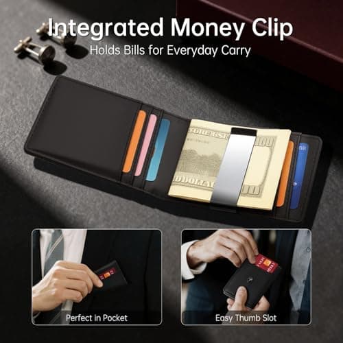 Gostwo Slim Wallet for Men, Minimalist Money Clip Card Wallet, RFID Blocking Bifold Mens Wallet, Front Pocket Credit Card Holder with ID Window, Gifts for Him, Black - Thumbnail 5