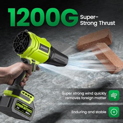 YUQUESEN Cordless Leaf Blower, 980,000 RPM Handheld Leaf Blower with 2 Batteries & Charger, Lightweight Leaf Blowers for Patio, Lawn, Leaves, Dust - Deep Green - Thumbnail 4