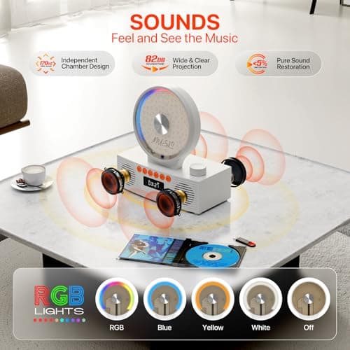 Retro Portable CD Player for Home Decor, CD Player with Speakers, Bluetooth/Battery/Remote, Desktop Vintage CD Players for Kids to Seniors, Combo with Radio/USB Driver/Stereo Sound/AUX/Timer - Thumbnail 5