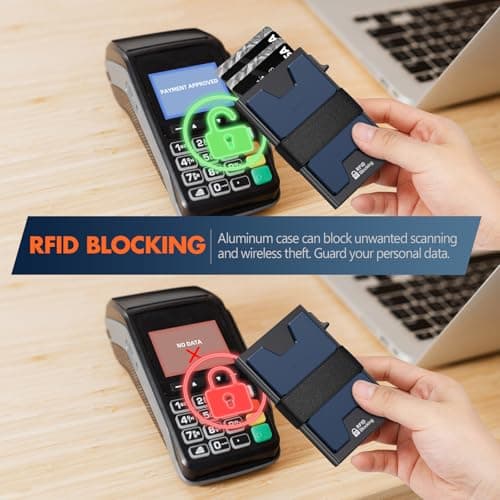 AUTLEY Slim Wallet For Men, Rfid Blocking Mens Wallet, Minimalist Wallet For Men, Pop Up Credit Card Holder with Cash Band (Blue+Black) - Thumbnail 6