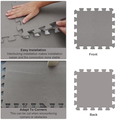 Puzzle Play Mat 48 Tiles with 96 Border Pieces, Interlocking Stitching Mat with Border for Living Room Playroom Gym, 11.8 x 11.8 Inch Grey - Thumbnail 4