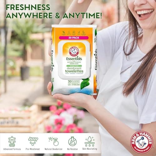 Arm and Hammer 3 Pack Face and Body Wipes for Adults - Deodorant Towelettes 90 Sheets for Women - Shower Wipes for Traveling, Camping, Gym, and Bathing - Alcohol-Free Face Sheets (Simply Fresh) - Thumbnail 2