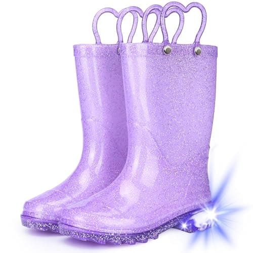 Funspread Girls Toddler Rain Boots - Glitter Light Up Kids Rain Boots with Easy-On Handles, Size 6 - Image 1