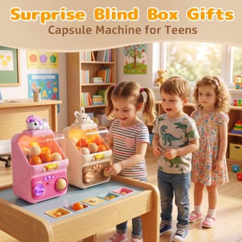 Skirfy Gumballs Machine Toy for Kids,15 PCS 1.77 in Capsules Light Up Vending Machine Operated Gumballs Prize Arcade Game Claw Machine Game Sensory Toys Dolls Gifts - Thumbnail 4