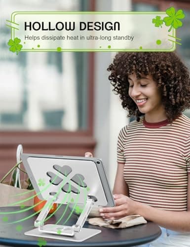 Axbima Tablet Stand for iPad,360° Rotating Desktop Holder - Aluminum Adjustable & Foldable Desk Holder for iPad Pro 12.9/11,Air 10.9,Samsung Tab S9,Portable Home/Office,Gift for Mom,Teens,Silver - Thumbnail 2