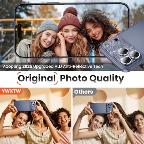 YWXTW for iPhone 17 Pro Camera Lens Protector, [Upgraded Glitter Design] Full Bling Sparkly Diamond Tempered Glass Screen Protector Metal Camera Cover Accessories (Glitter Blue, iPhone 17 Pro) - Thumbnail 4
