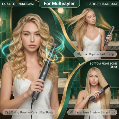 3 in 1 Hot Hair Air Styler Wrap Set, Dual‑Direction Air Curler Fast Drying Hair Dryer Brush with 8M Negative Ions All‑in‑One Styling Tool for Curling, Straightening & Volumizing Home Travel Salon - Thumbnail 2