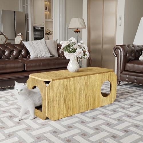 Coffee Table and Pet Entertainment Center Two-in-one,Rectangular Living Room Center Table,Four-sided Concave Corner Anti-collision Design,Suitable for Living Room Storage (Coffee table-Wood color) - Thumbnail 3