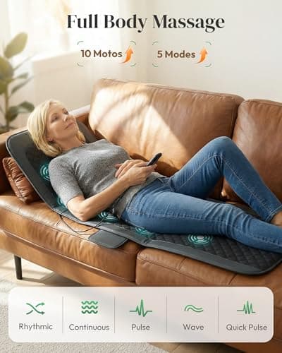 Heycool Full Body Massage Mat with Heat [2026 Upgraded], 10-Motor Vibration Massage Pad for Chair Bed Sofa, 2 Heat Levels, 5 Massage Modes, Foldable Memory Foam Back Massager for Home Office - Thumbnail 2