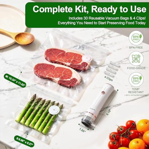 Zenlynk Compact Vacuum Sealer for Food, Portable Handheld Vacuum Sealer Food Saver Machine with 30 Reusable Bags & 4 Clips, Rechargeable Mini Bag Sealer for Meal Prep, Sous Vide and Kitchen Gadgets - Thumbnail 5