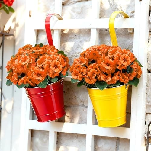 Karlliu Artificial Geranium Flowers for Outdoors: 12 PCS Realistic UV Resistant Faux Red Geranium Silk Flowers for Outdoor Planters Fade Proof Garden Fake Flowers Decor for Outside Porch - Orange - Thumbnail 5