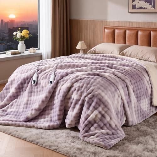 WOOMER King Size Heated Blanket with Dual Control, 10 Heating Levels & 10H Auto Off, Machine Washable Ultra Soft Rabbit Faux Fur Electric Blanket for Couples, ETL/CPF Certified - Image 1