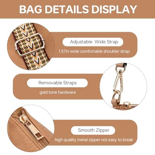 GEMIU Medium Purses for Women Multi Pocket Womens Crossbody Purse with Guitar Strap Light Brown - Thumbnail 5