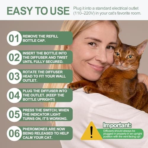 Cat Calming Diffuser Kit with 2 Plug-in & 4 Refills, Pheromone Diffuser for Cats Reducing Fighting, Scratching, Urine, Aggression, Anxiety, Fireworks, Vet Visits, Travel, 120 Day Supply, Safe Formula - Thumbnail 6