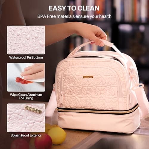 Everfun Lunch Bag for Women & Men, Double Deck Insulated Lunch Tote Bag with Detachable Shoulder Strap, Large Leakproof Soft Cooler for Work Office Picnic Travel - Thumbnail 5