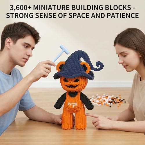 SehrKlug 14.96" Pumpkin Witch Teddy Blocks Bear Building Bricks Set, Micro Blocks Challenge for Adults, Ages 14+, Collectible Decor for Bedroom, Office or Bookshelf, Screen-Free Stress Relief Gift - Thumbnail 3