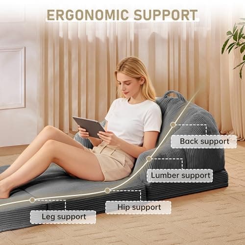 wanan 3-in-1 Folding Sofa Bed, Convertible Boneless Chair to Floor Lounger with Back Support & Portable Handle, Comfy Couch for Small Spaces Living Room Bedroom, Grey - Thumbnail 6