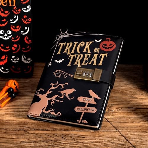 CAGIE Journal with Lock for Women Men, A5 Locked Journal with Pumpkin Pen Set, Halloween Notebook with Combination Lock 192 Pages Diary with Lock, 5.7x 8.3 Inches, Trick or Treat Black - Thumbnail 5