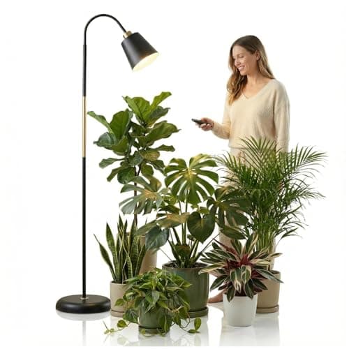 TheOneGrow Floor Lamp Grow Lights for Indoor Plants, Adjustable Height Tall Standing Plant Light with Remote & Timer, 360° Gooseneck, Full Spectrum Dimmable, Weighted Base