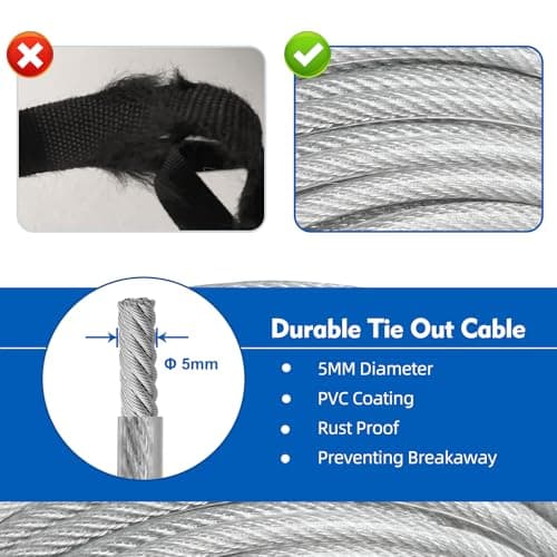 LUFFWELL 100FT Dog Runner for Yard with 15FT Tie Out Cable - Heavy Duty Trolley System for Large Dogs Up to 250LBS, Backyard/Park/Camping Use (Silver, 100FT+15FT) - Thumbnail 3