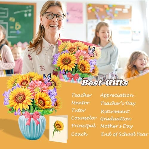 Airpark 3D Paper Pop Up Cards, Sunflower & Butterfly Forever Paper Flower Bouquet Pop Up Birthday Cards, Mother's Day, Thank you card, Get Well Gifts for Women Mom Teacher, Blank Notecard & Envelope - Thumbnail 3