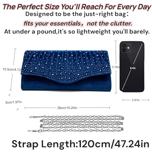 LUKLUKTAISUN 2026 Dressy Evening Bag for Women Rhinestone Formal Purse Envelope Handbag Bridal Wedding Minimalist Clutch(Navy) - Thumbnail 5