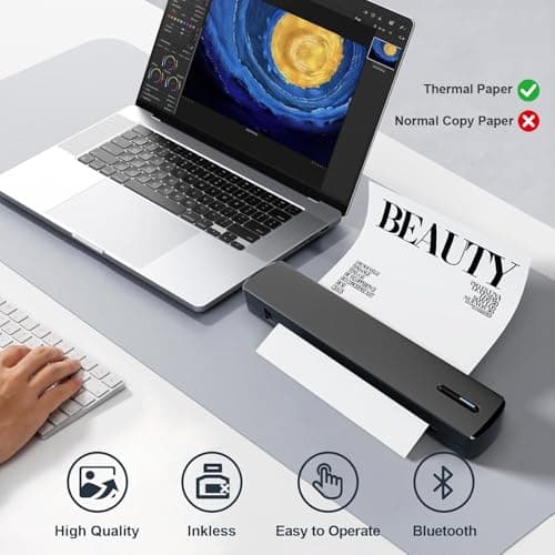 TAGZILO C80 Wireless Printer with Folded Thermal Paper, Inkless Portable Printer for Travel, Supports A4 8.5 x 11 Inch Thermal Paper, Compatible with Phone & Laptop (Dark Black) - Thumbnail 2