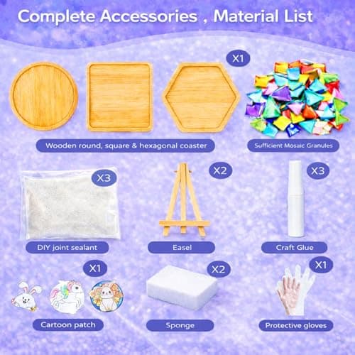 GHAHILI 3 Sets DIY Mosaic Kits for Adults Women Glass Mosaic Tiles for Crafts with Wooden Coasters Mosaic Art Kits Craft Mixed Color Handmade Making Kit Set Decorations for Home Gifts - Thumbnail 4