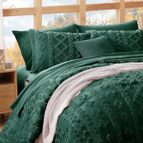 WRENSONGE Queen Size Comforter Set with Sheets - 7 Pieces Emerald Green Tufted Bed in a Bag Queen Shabby Chic Bedding Sets with 1 Comforter, 2 Sheets, 2 Pillowcases & 2 Shams - Thumbnail 3