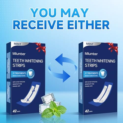 Milumber Teeth Whitening Strips for Sensitive, 42 Strips Whitener Safe Whitestrip, Deep Stains Removal Tooth Whitening, Enamel Safe Non-Slip Dry Strip Technology for Whiter Teeth, Mint - Thumbnail 2
