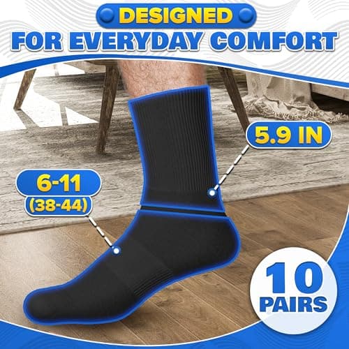 10 Pairs Black Crew Socks for Men (Size 6-11) – Breathable Black Crew Socks for Women (Size 6-11) with Extra Heel Padding, 5.9” Height – Cotton Blend with Polyester & Spandex for Comfort & Elasticity - Thumbnail 3