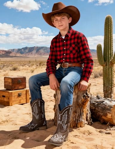 Modatope Brown Toddler Cowgirl Boots Cowboy Boots for Girls Brown Western Boot Flat Heel Pull On Round Toe Classic Embroidery Booties for Girls Horse Riding Party Little Girl Big Kid Big Kid 2 - Thumbnail 2