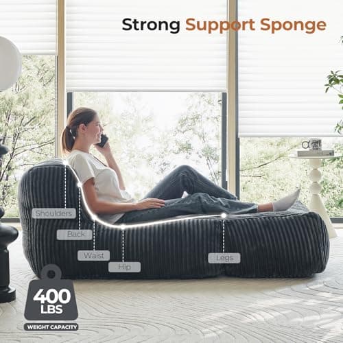 Ayovoch Bean Bag Chair for Adults, Giant Bean Bag Chair with Washable Cover, Comfy Corduroy Bean Bag Lounger with Ottoman, Memory Foam Filled Bean Bag Sofa for Living Room, Bedroom, Balcony, Grey - Thumbnail 5