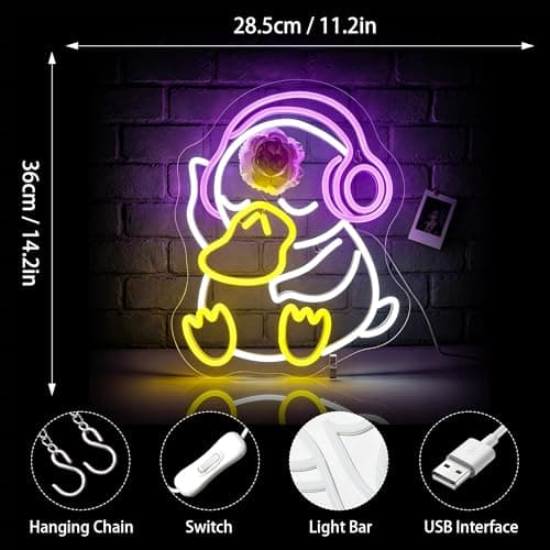 FPLL Neon Sign - Duck LED Neon Signs for Wall Decor, Cute Animal Light Up Led Sign for Bedroom, Party, Bar, Game Room & Home Room Decor - Thumbnail 3