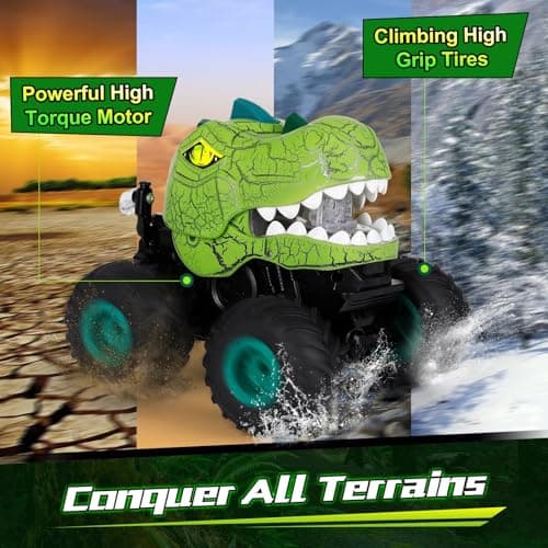 Drefirsa Dinosaur Remote Control Car for Kids Ages 3-5 6-12, Remote Control Monster Truck with Spray, Light, 360° Rolling&90° Driving, All Terrain Dinosaur Toy for Boys Birthday Gift - Thumbnail 6